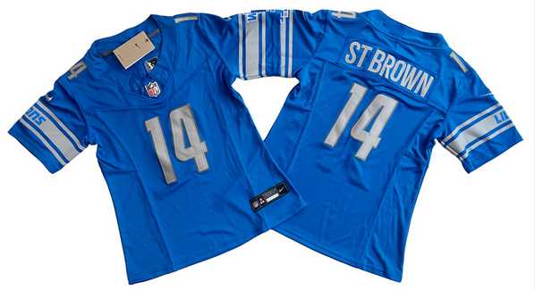 Womens Detroit Lions #14 Amon-Ra St. Brown Blue 2023 F.U.S.E. Vapor Limited Football Stitched Jersey(Run Smaller)